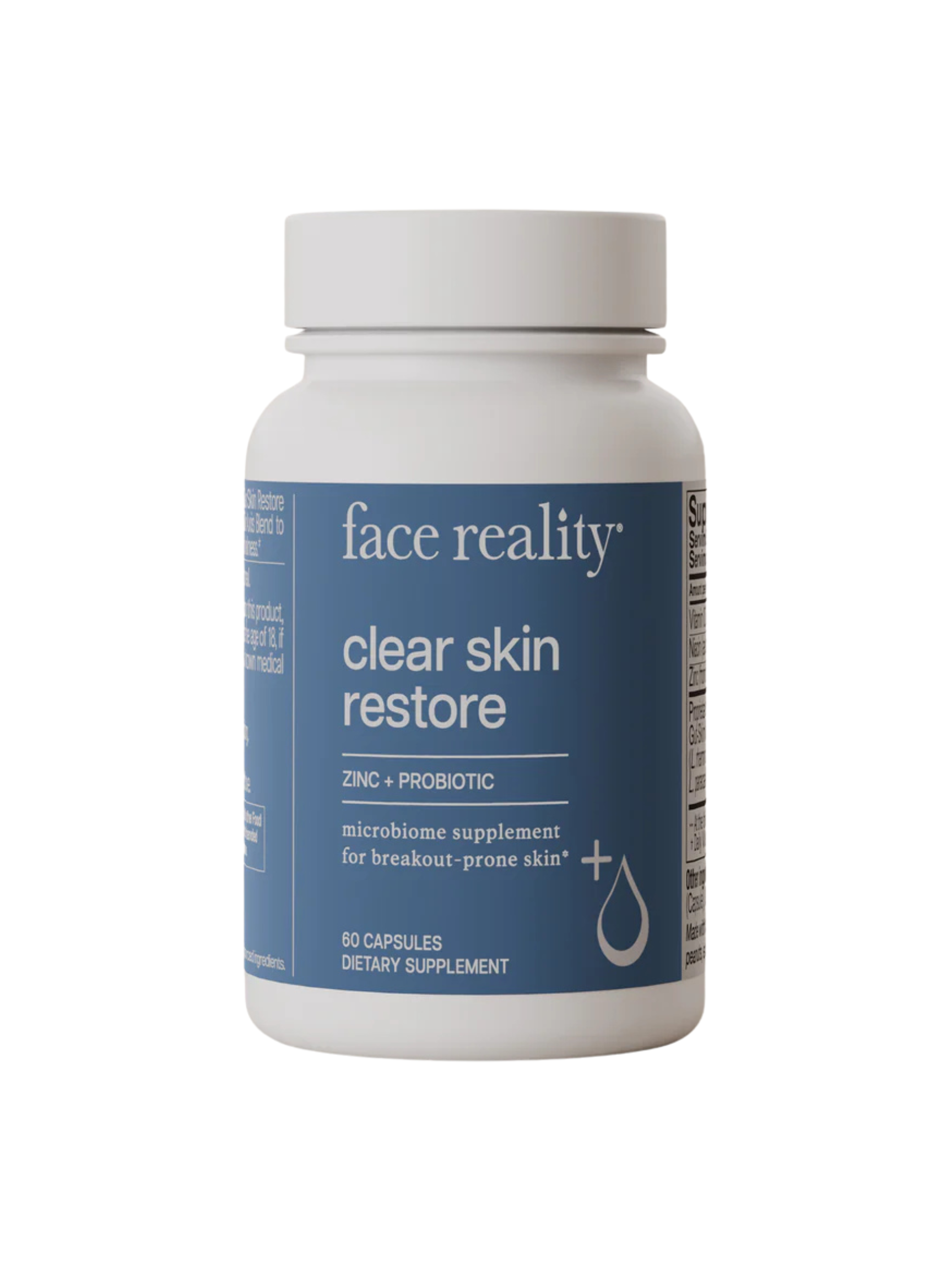 Face Reality Clear Skin Restore acne supplement with zinc probiotics